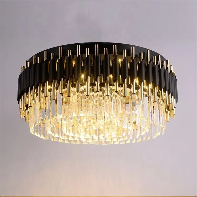 Modern italia black/gold led pendant lights k9 prism crystal ceiling chandeliers and lamps for bedroom/hotel