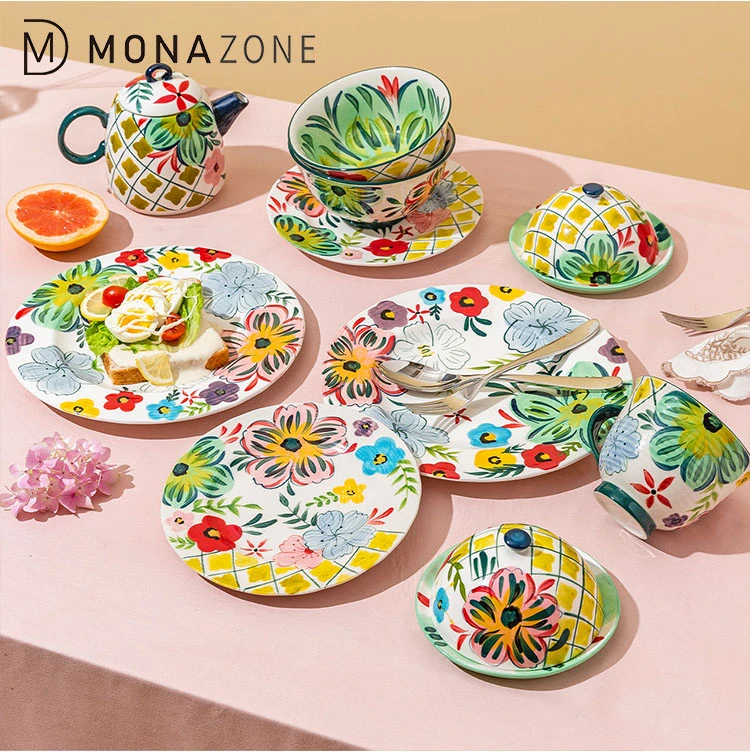 MONAZONE Spring Garden Series American style Ceramic Bowls and Plates Dinnerware Sets