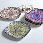 Moroccan style   square plate dish Flat dish Salad plate Under Glazed Breakfast plate