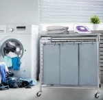 Multifunctional Laundry Cart With 3 Lift off Bags Laundry Sorter with Foldable Ironing Board
