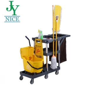 Multipurpose plastic hotel hospital housekeeping maid cleaning cart Wholesale janitor cart cleaning trolley