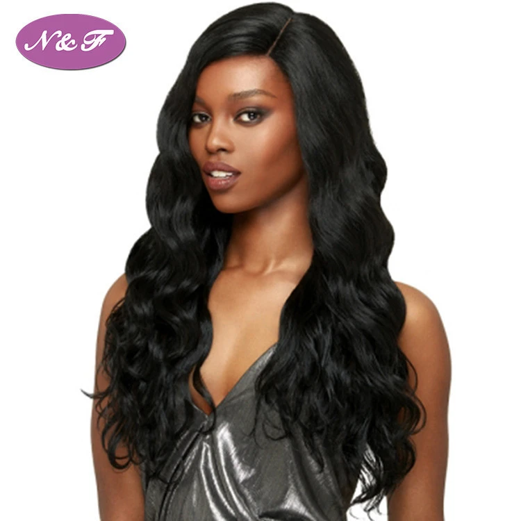 N&amp;F Hot Sale Natural Black Body Wave Hair Synthetic Lace Front Wigs For Black Women