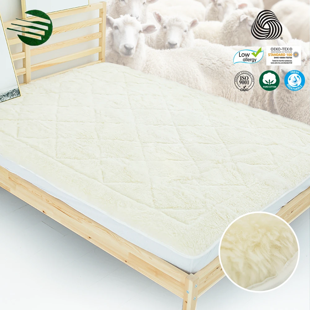Natural products Sleep Well Solid Color Australian Wool Fleece Mattress cover