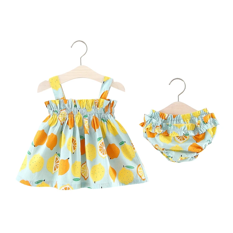 New arrival baby clothing oem Lemon print dress and  PP pants knickers korean style summer floral baby shorts