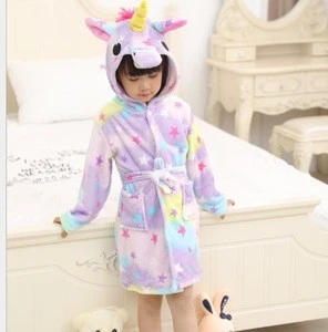 New childrens flannel unicorn bathrobe cartoon pajamas animal hooded baby home service nightgown