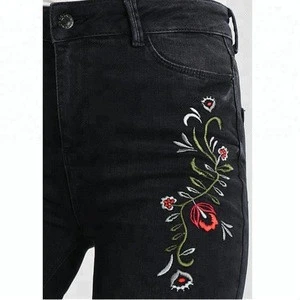 New designed embroidered woman long jeans high stretchable denim pants