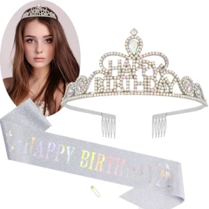 New Style Birthday Party Crown Headband and Sash Set for Women Birthday Party Rhinestone Headbands Crown