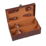 New style PU wood grain red wine packaging gift box portable double bottle wine box