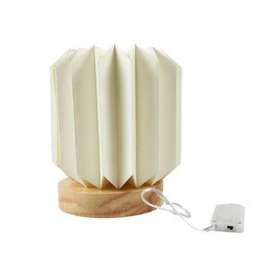 New Sunbeauty Design Home Decor Paper Led Night Light Wooden Base Desk Table Lamp