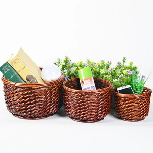 Newest and hot sell eco-friendly black handmade willow baskets crafts with flower liner and handles
