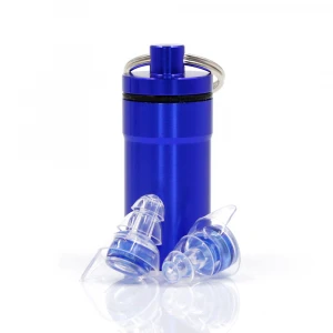 Noise Cancelling Ear Plugs Made of Hypoallergenic Reusable Silicone with Watertight Keychain Case