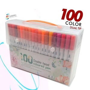 Non-toxic fast drying washable 100 colors dual tip water brush pen set for kids coloring sketching