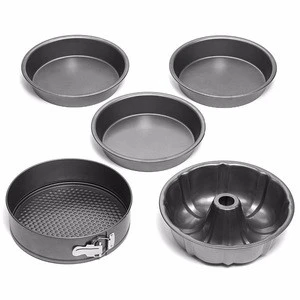 OKAY BK-D6040 Nonstick 5 Piece Cake Pans Set with 9 Inch Round Cake forms, 9 Inch Springform and 10 In Bundt Pan