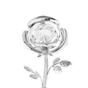 Personalised Chrome Plated Metal Rose Figurine Decorated with Crystals from Swarovski Gift for Her