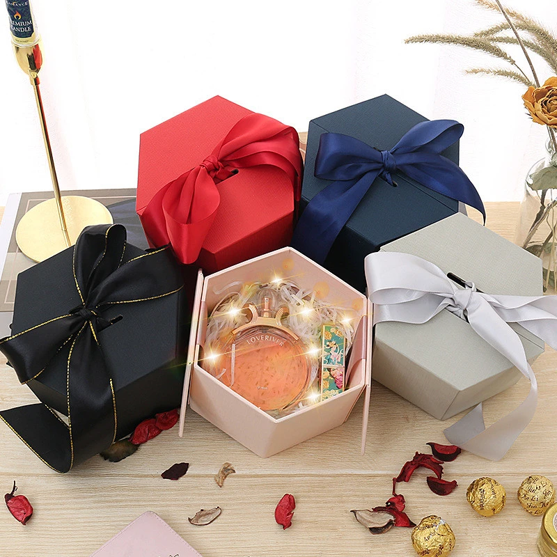 Personalized Valentines Day Hexagonal Gift Box Original Kraft Wrapped Gift paper Box
