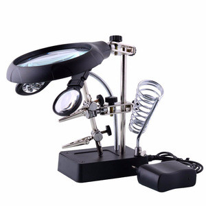 PHONEFIX MG16129-C Welding Magnifying glass Solder Iron Stand Repair Station with LED Lamp for Magnifying PCB Board 10 Times