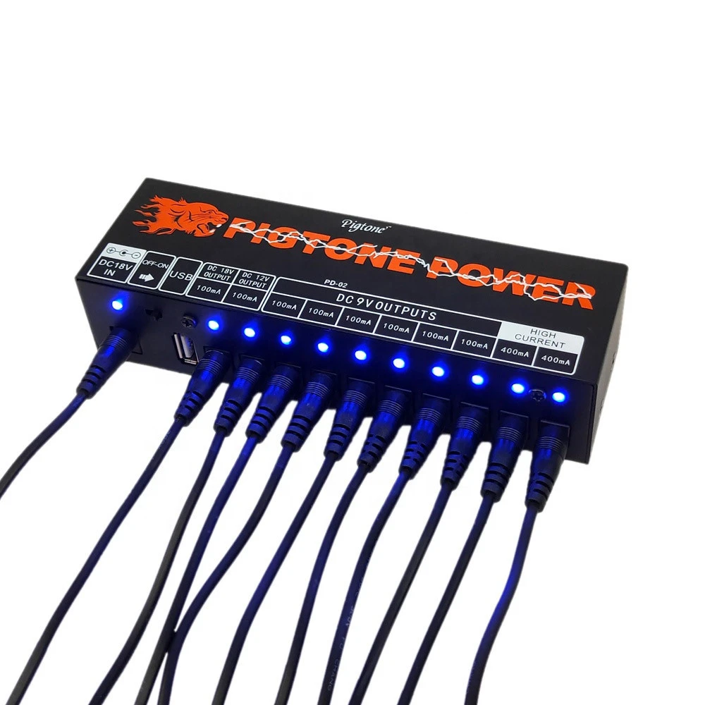 Pigtone PD-02 Guitar Pedal Power Supply 10 Way Isolated Output Power  Accessories electric Guitar Effect Power With USB