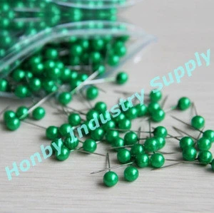 Plastic crafts 6x25mm pearl green ball head art pin