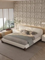 Platform Lambswool Up-holstered Beds Tech Cloth Hotel Apartment Bedroom Furniture Bed Set Modern Design Bed with Night Table
