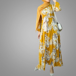 Plus size Ethnic Women Kaftan Fashion Abaya Long Sleeve Islamic Clothing Print Long Dress High Quality Summer Beach Chiffon