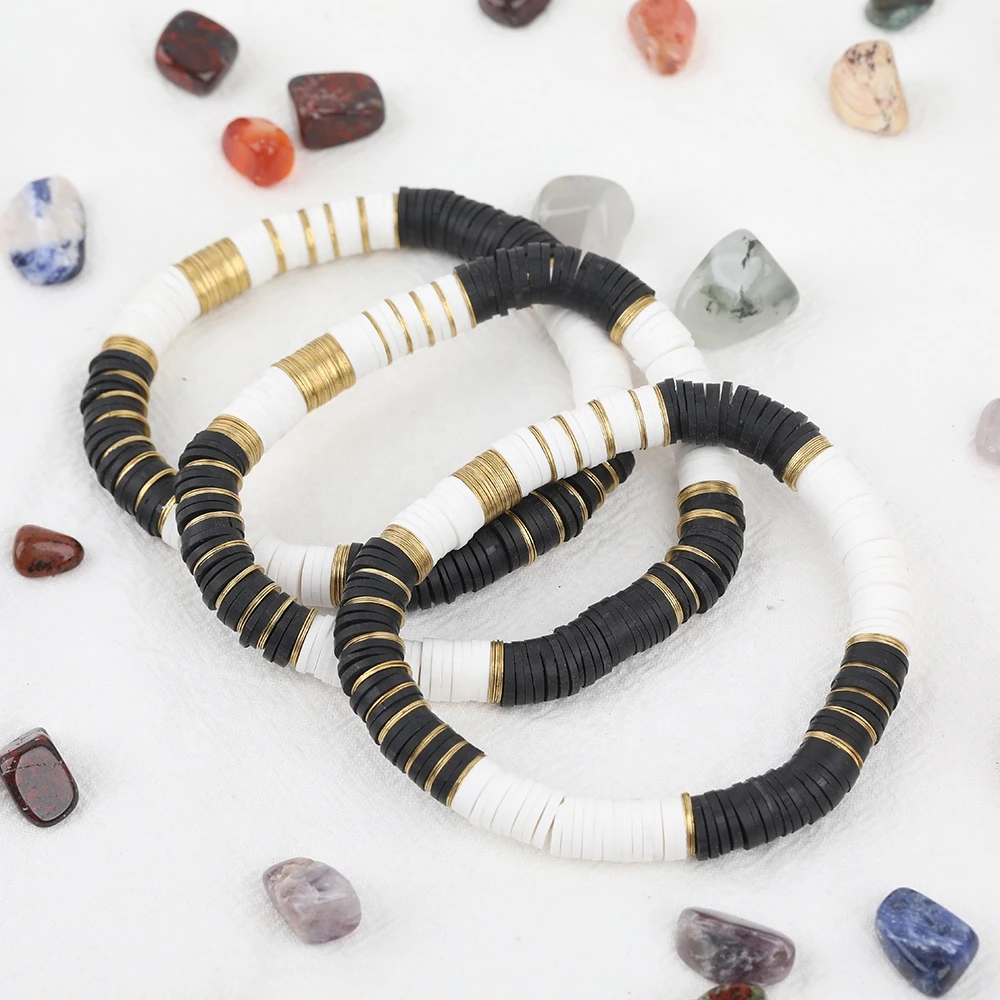 Polymer Clay Beads Letter Charms Bracelet,Sun Beach Bronze Bracelet,Heishi Beads Bracelets