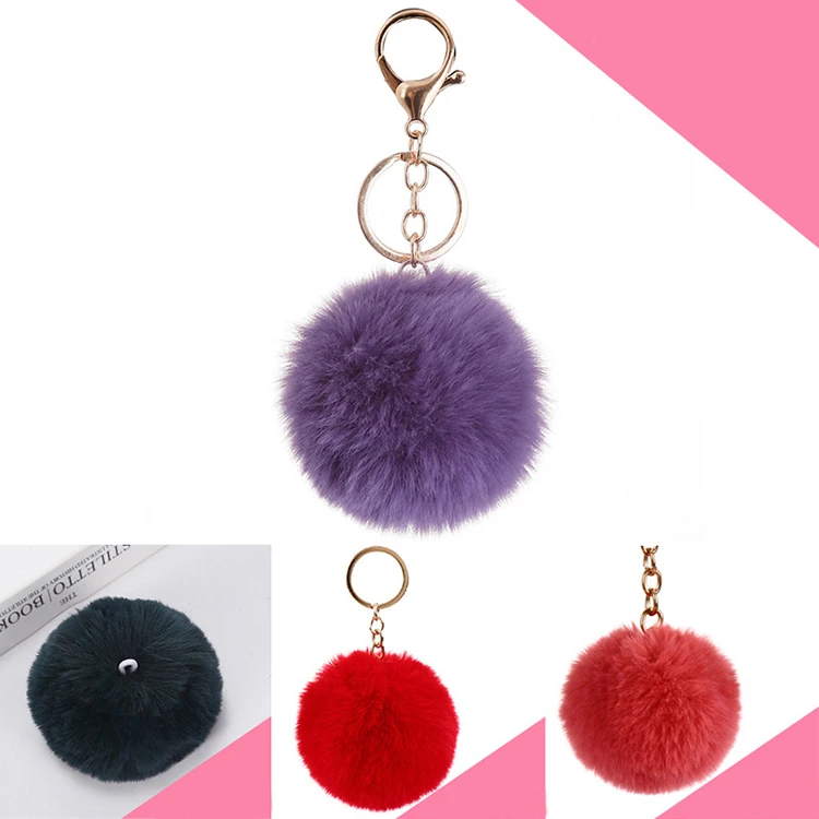 Popular Wholesale Color Pom Pom Ball Keychains Low Price Puff Ball Bag Charm Metal Keychain