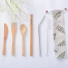 Portable Travel Utensils Bamboo Flatware Set Stainless Straw with Carrying Bag