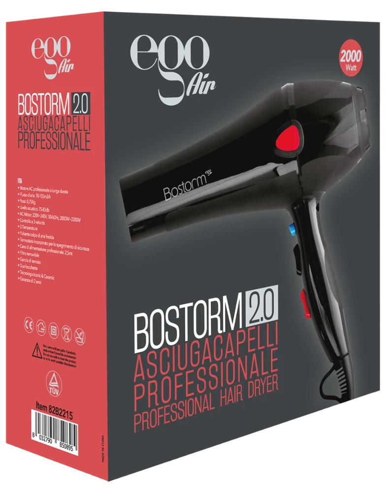 Professional Hair dryer BOSTORM 2000 Watt - Dryers Salon Air Black w - EGO - Italy