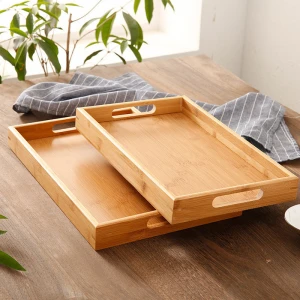 Protable Bamboo Food Serving Plate Set Hotel Wooden Serving Tray With Handle