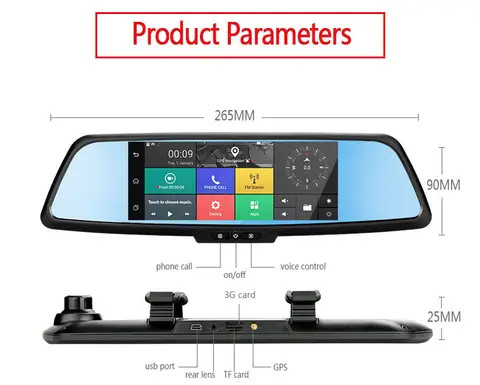 QSF 7 Inch Full HD 1080P Dash Cam Support 3G and GPS can Monitor car black box Car dash cam dvr