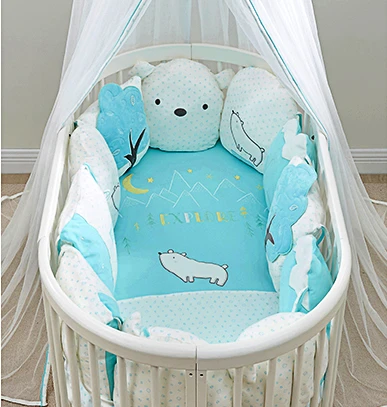 Quiet bear special bumper pad 100% cotton Knitted 7pcs baby bedding set