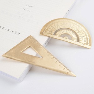 Retro Golden Brass Semicircular Protractor Metal Triangular Ruler Creative Stationery