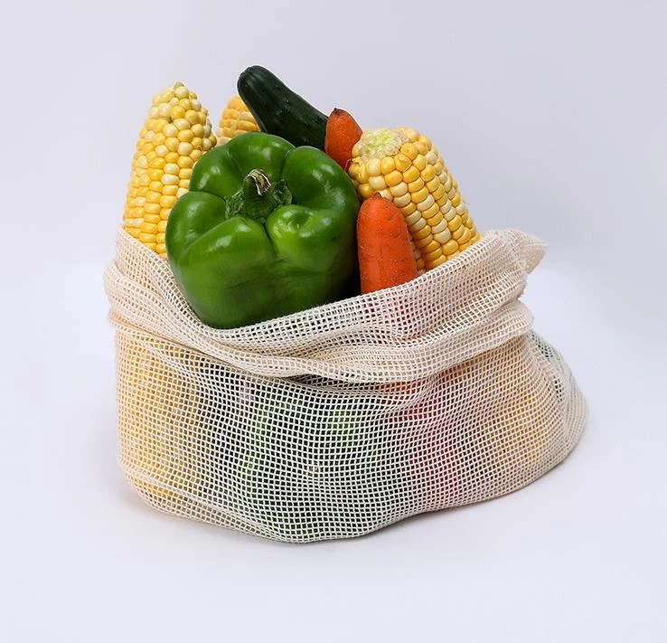 Reusable Produce Bags Cotton Bags with Drawstring - Machine Washable Natural Cotton Mesh Bags
