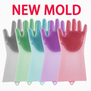 Reusable Soft Anti-slippery Kitchen Silicone Cleaning Brush Scrubber Gloves With Wash Scrubber
