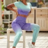 Seamless Women Yoga Set Sleeve Crop Top High Waist Running Leggings Fitness Clothing Sportswear Workout Bra Sports Suits
