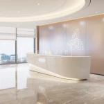 SHIJIE salon hotel LED light wooden cubicle office modular furniture front desk reception salon reception desks