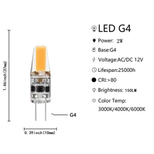 Silicone lamp,LED mini bulb AC12V 2W warm white light no filcker G4 lights bulbs suitable for cabinet hood