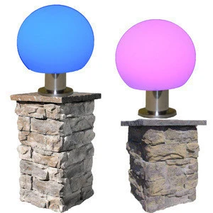 solar outdoor pillar lights/colour changing solar powered outdoor garden PE plastic led ball light lamp