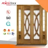 Solid Mahogany Exterior Panel Door with arch top and glass sidelite