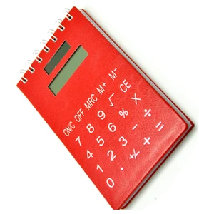 Spiral Notebook covered with Solar calculator in red color