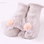 Spring autumn fall new high quality baby socks cotton lace flower baby socks silicone non-slip children's floor socks