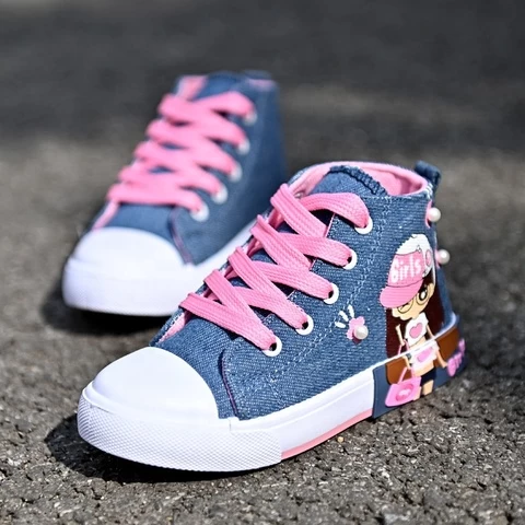 Spring Autumn High Top Children Canvas Shoes  For Girl Kids School Running Sports Shoes Fashion Kids Casual Sneakers Wholesale