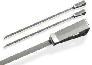 Stainless Steel Flat Roasting  BBQ Skewers Rack 6 Pieces with Metal Handle