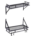 Stainless Steel Kitchen Set Wall Mount Pot Pan Rack Dish Plate Rack Wall Shelves Organizer Rack With Hooks Matte Black