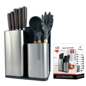 Stainless Steel Knife Block With Kitchenware Holder Kitchen Utensil 16pcs Set