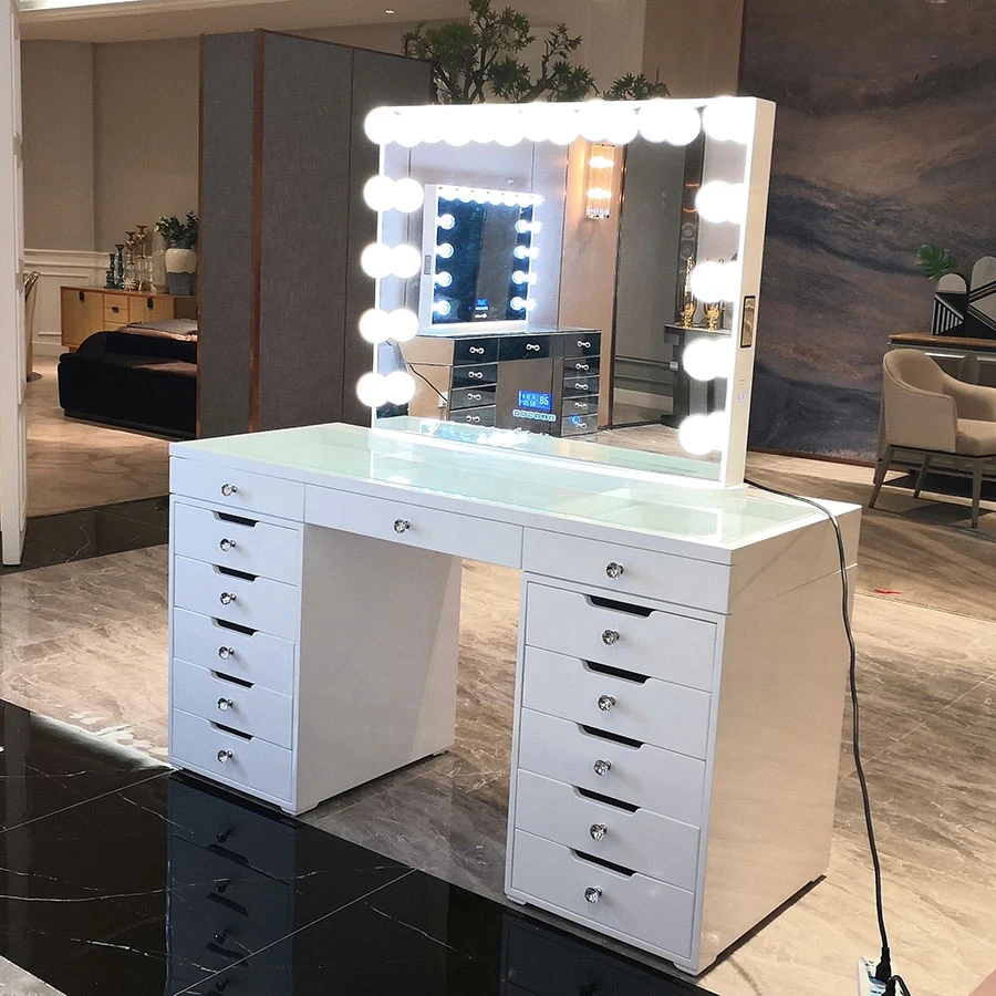 Stock in US! Docarelife Home Furniture General Use Hollywood Mirror Makeup Vanity Dressing Table with Drawers