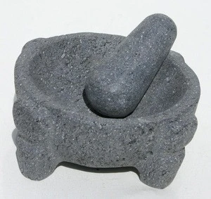 Stone Mortar and Pestle Natural Handmade Latin Indian Traditional Spice Grinder Molcajete Ethnic Art and Crafts of Ecuador