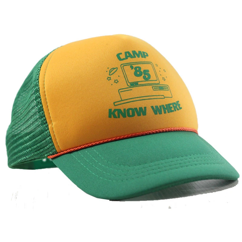 Stranger Dropshipping Things Dustin Cosplay Baseball Hat Adult Kids &quot;Camp Know Where&quot; Green Yellow Cap