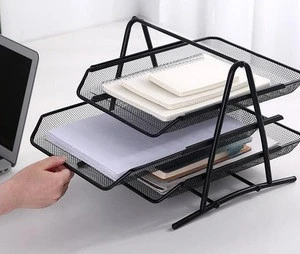Stretchable 3-Tier Home Office Desk Organizer A4 Paper Document File Tray Book Shelf Portable Metal Wire Mesh Storage Holder