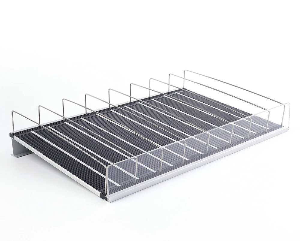 Supermarket flexible conveyor slider Roller Shelf  For Refrigerating Equipment and beverage display shelves